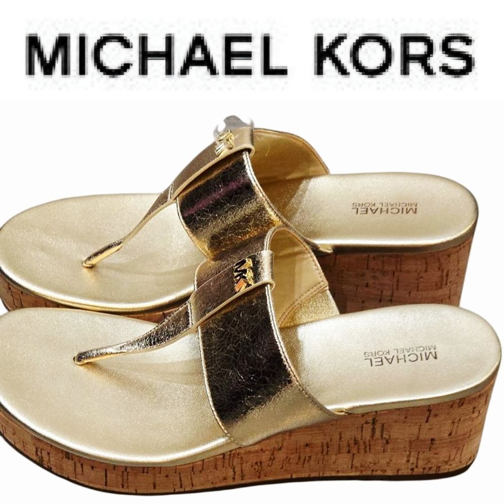 Michael Kors Zoe Metallic Gold Wedge Sandals